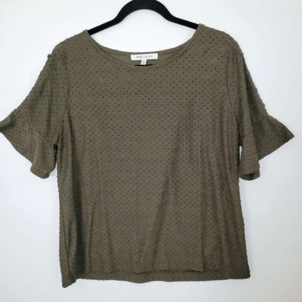 ROSE AND OLIVE Green Textured Women’s Top Size   XL Flutter Sleeve Casual Work
